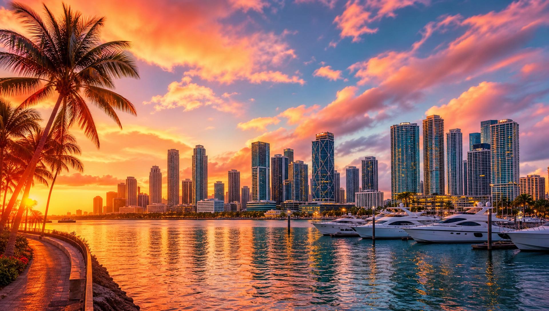 Miami skyline at sunset